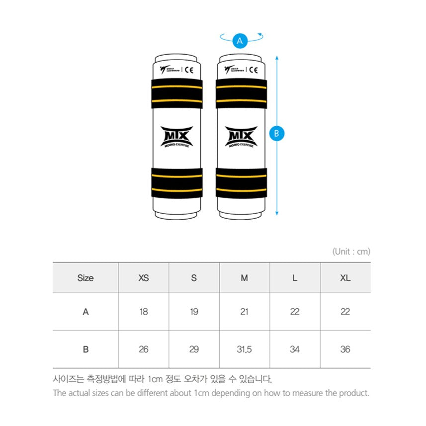 taekwondo shin guard size